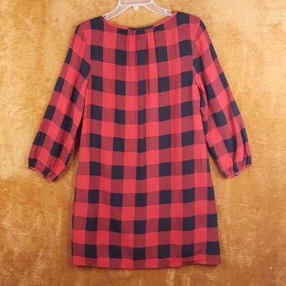 MADEWELL Womens Dress Small Red Pullover Shift Buffalo Plaid Tie Front Keyhole - Picture 5 of 7